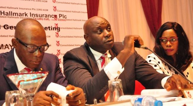 L-R: Mr. Eddie Efekoha, Managing Director/CEO, CHI Plc; Mr. Obinna Ekezie, Chairman and Mrs. Rukevwe Falana, Company Secretary, at the 24th AGM of the company in Lagos.