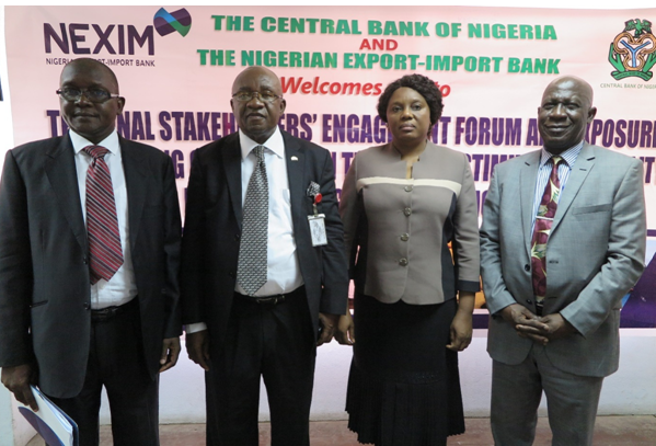 L – R: Mr Bashir M. Wali, Acting MD/CEO, NEXIM Bank; Mr. George Enyiekpon, Director, Export Development and Incentives, NEPC; Mrs Udoo Fateh, CBN; Mr. Musi A. Braimoh, MAN Export Group.