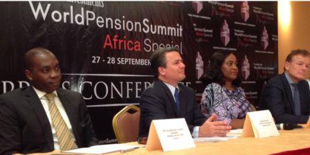 L-R: Chairman of Pension Fund Operators Association of Nigeria(PenOp), Mr. Longe Eguarekhide; Chief Executive Officer, World Pension Summit(WPS), Chris Battaglia; Director-General, National Pension Commission (PenCom), Chinelo Anohu-Amazu and Founder, WPS, Eric Eggink at the 2016 World Pension Summit ‘Africa Special’ press conference held yesterday in Lagos.