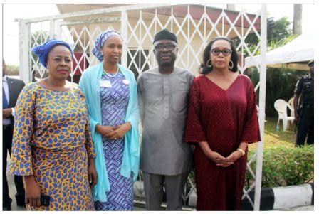 L-R: Daughter of late General Adeyinka Adebayo, Mrs. Nike Makinde (Nee Adebayo); Managing Director, Nigerian Ports Authority, Hadiza Bala Usman; Son of the deceased, Otunba Niyi Adebayo and his wife, Erelu Adebayo, when the Managing Director of Nigerian Ports Authority paid a condolence visit to the family of late General Adeyinka Adebayo at Ikeja GRA, Lagos.