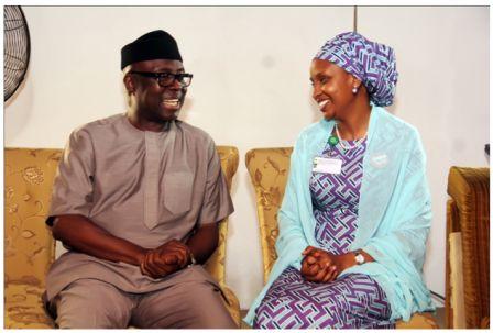 R-L: Managing Director of Nigerian Ports Authority, Hadiza Bala Usman condoling Otunba Niyi Adebayo (former Governor of Ekiti State) during a recent condolence visit over the demise of late General Adeyinka Adebayo at his residence in Ikeja, Lagos. 