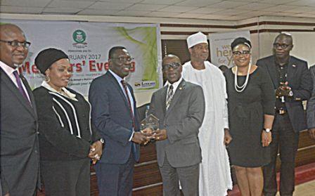 L-R: Sola  Tinubu, Deputy President, Nigerian Council of Registered Insurance Brokers (NCRIB); Bola Onigbogi, Vice President, NCRIB; Pius Apere, MD/CEO. Linkage Assurance Plc; Emmanuel Okunoren, President, NCRIB; Feyisayo Soyewo, Past President, NCRIB, and Joyce Ojemudia, GM, Marketing, Linkage Assurance Plc  during  the  February 2017 members evening  of NCRIB hosted by Linkage Assurance Plc  in Lagos.