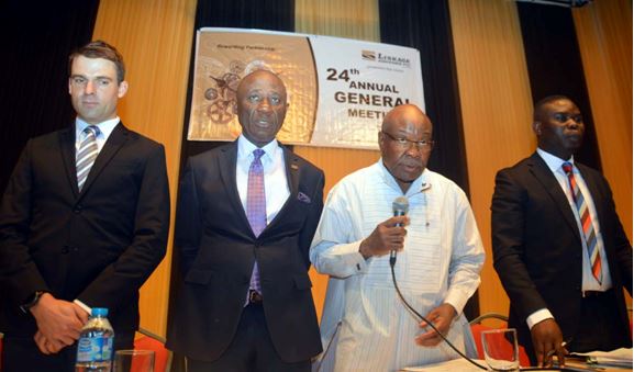 L-R: Mr. Bernard Griesel, Director; Mr. Daniel Braie, Acting Managing Director; Joshua Fumudoh, Chairman and Moses Omorogbe, Company Secretary, all of Linkage Assurance PLC during the 24th Annual General Meeting of the company held in Lagos yesterday.