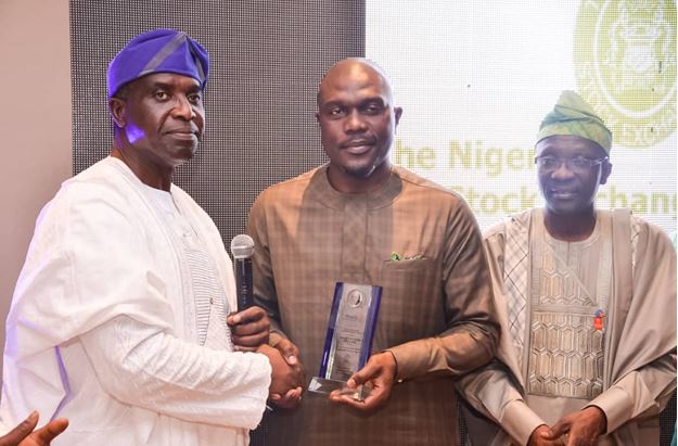 L – R shows Dr. Jide Akeredolu, District Governor Elect, Rotary District 9110, Nigeria; Mr. Olumide Orojimi, Head Corporate Communications, The Nigerian Stock Exchange (NSE) and Kolapo Sodipo, District Governor, Rotary District 9110, Nigeria during the award was presentation to the NSE at the 2019 edition of the Rotary Friendship Night/Governor’s Magazine Launch/Awards yesterday in Lagos.