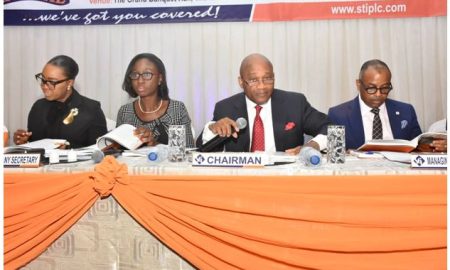 Ugochi Odemelam, Executive Director, Sovereign Trust Insurance Plc, Yetunde Martins, Company Secretary, (Citipoint Chambers), Oluseun Ajayi, Chairman, Board of Directors, Sovereign Trust Insurance Plc and Olaotan Soyinka, MD/CEO, Sovereign Trust Insurance Plc at the 24th Annual General Meeting of the company in Lagos.
