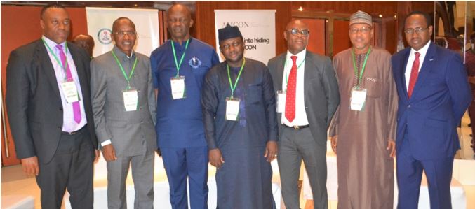 L-R: Executive Director, Asset Management Corporation of Nigeria (AMCON), Dr. Eberechukwu Uneze; Managing Director/CEO, Mr. Ahmed Kuru; Chairman House Committee on Banking and Currency, Hon. Victor Nwokolo; his Deputy, Hon. Hafiz Kawu; AMCON Group Head, Enforcement, Mr Joshua Ikioda; another member of the committee; Hon. Babangida Ibrahim and Executive Director of Operations, AMCON Mr Aminu Ismail at the Lagos retreat